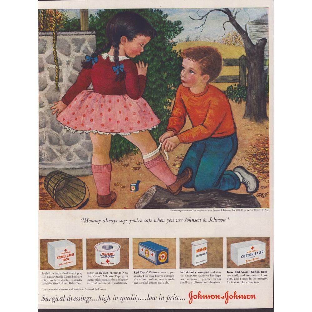 Vintage Johnson & Johnson Red Cross Band-Aid Print Ad Illustration Art 13x10